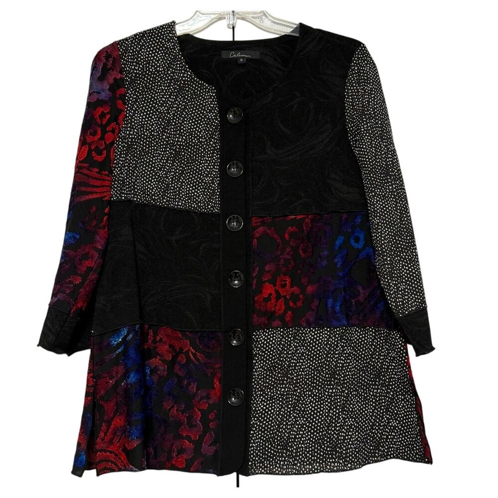 Caleesa Mixed Print & Texture Button Up Artsy Tunic, Size S